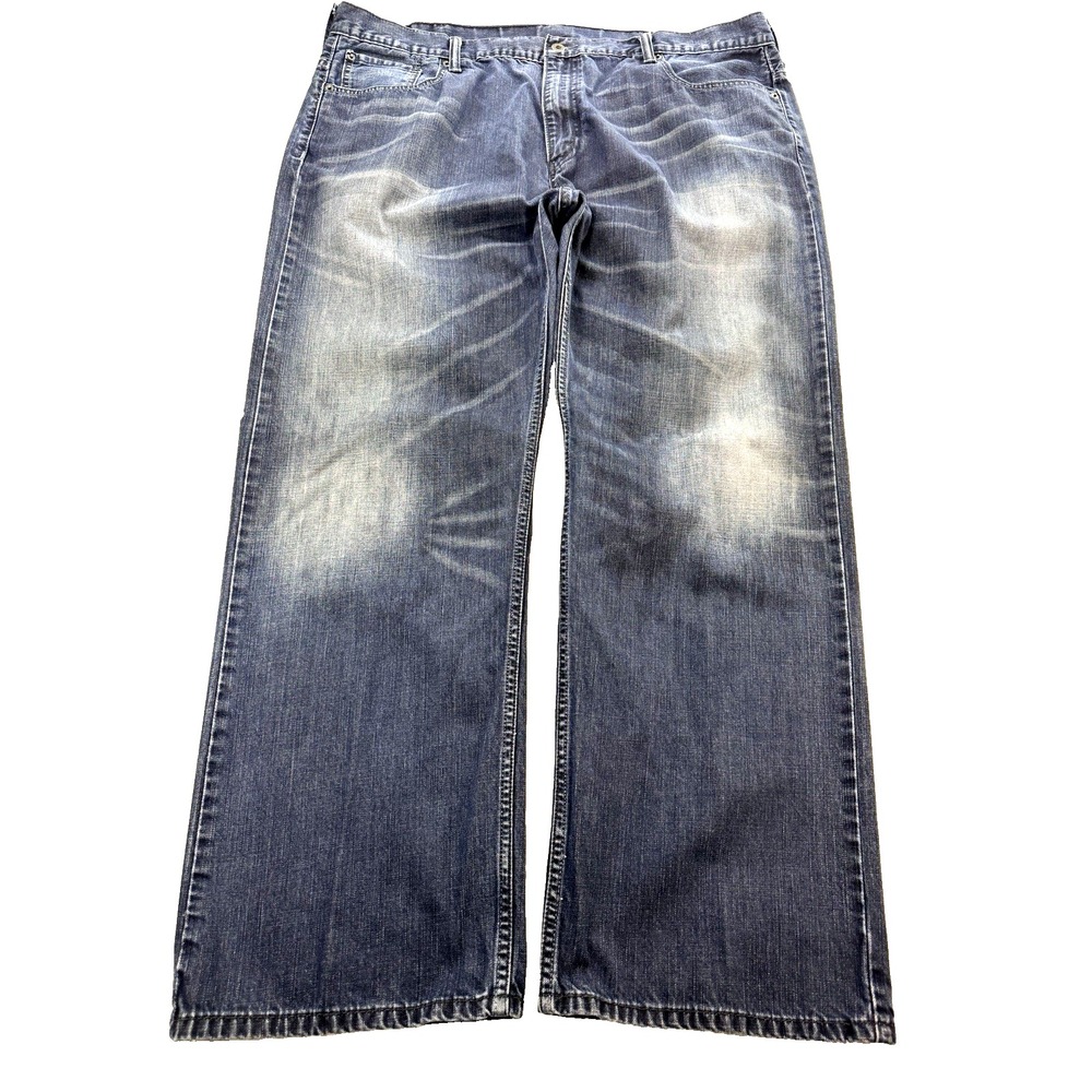 Levis 569 Jeans Men 42x32 Navy Blue Loose Baggy Straight Whisker Distress Denim
